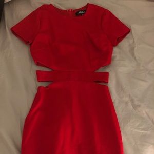 Red cap sleeved dress
